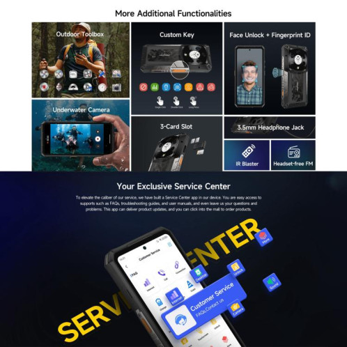  Téléphone robuste Ulefone Armor 28 Pro, 16 Go + 512 Go, vision nocturne, 10 600 mAh, écrans 6,67 pouces + 1,04 pouce, Android 15, MediaTek Dimensity 7300 Octa Core, réseau : 5G, NFC (noir) SU891B1607-025